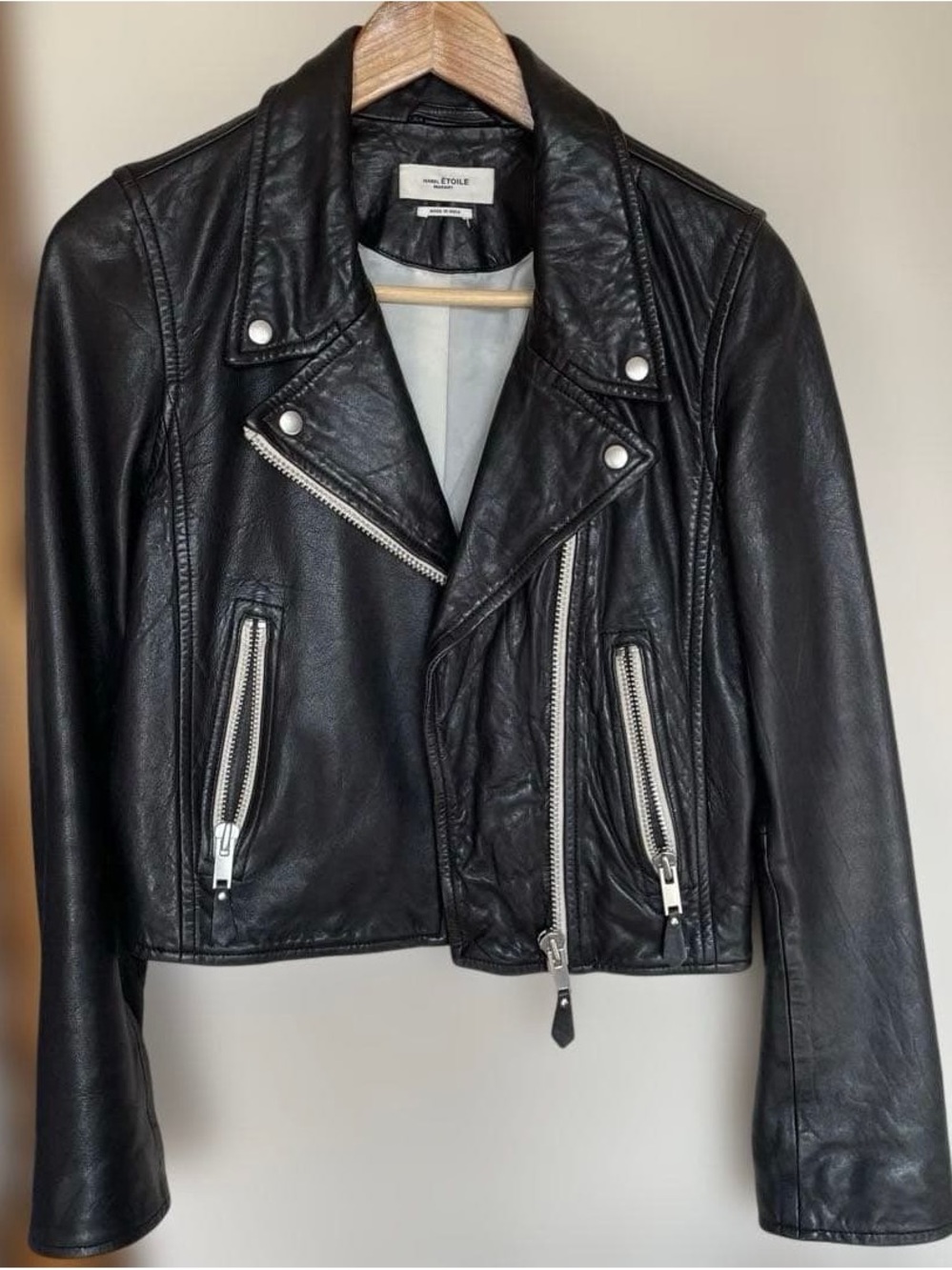 Isabel Marant Black Leather Asymmetrical Moto Jacket with Silver Hardware